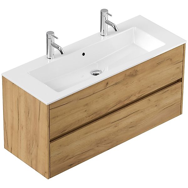 Posseik Badmöbel Limes und Doppel-Waschtisch 2 Auszüge 120 cm Eiche Gold günstig online kaufen