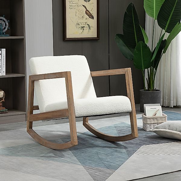 HOMCOM Schaukelstuhl gepolstert Relaxstuhl mit Holzrahmen günstig online kaufen