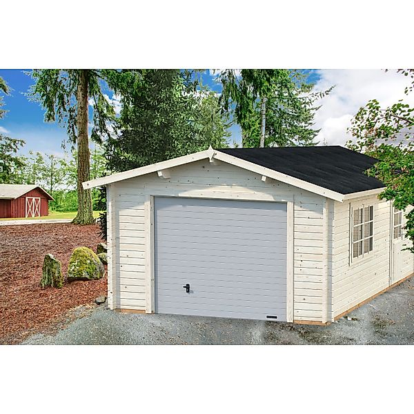 Palmako Garage Roger mit Sektionaltor 360 x 550 cm Lackiert Dunkelgrau-Weiß günstig online kaufen