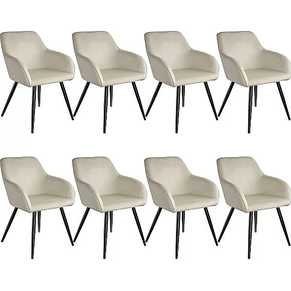 8er Set Stuhl Marilyn Samtoptik, schwarze Stuhlbeine - crème/schwarz günstig online kaufen