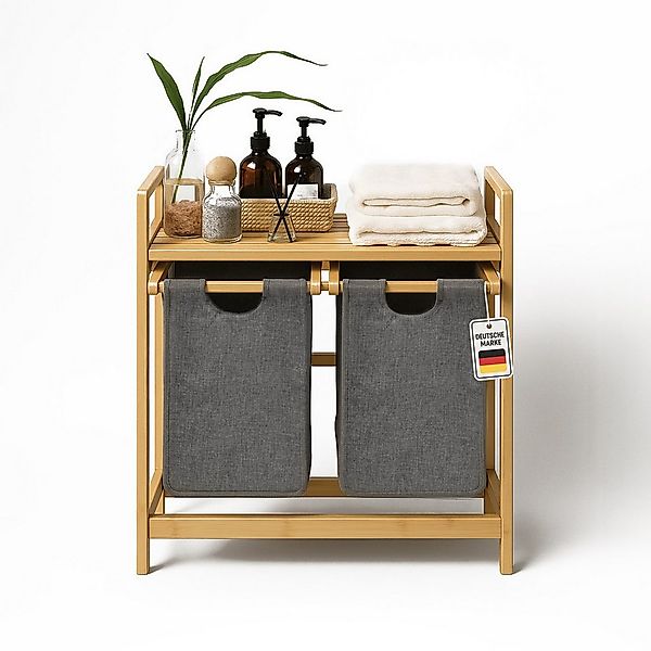 Roxlin Wäschekorb Bambus Wäschekorb 100L mit 2 Fächern Ablage und herausneh günstig online kaufen