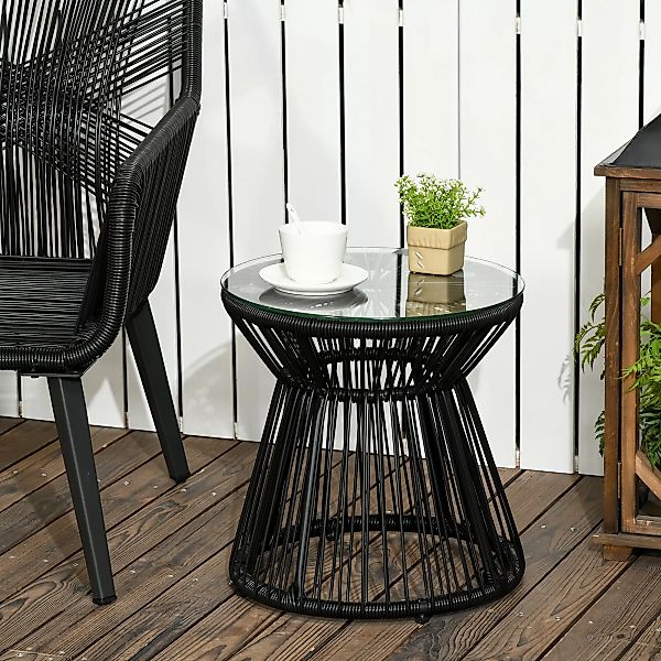 Outsunny Gartentisch rund mit Hohltrommel-Design, Bistrotisch mit Glastisch günstig online kaufen