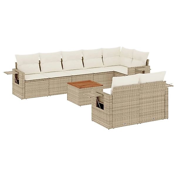 vidaXL 9-Tlg Garten-Sofagarnitur mit Kissen Beige Poly Rattan 3256982 günstig online kaufen