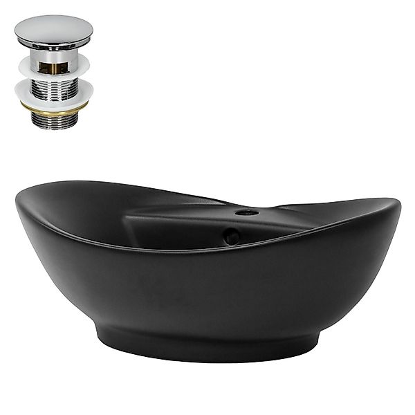 LuxeBath Waschbecken 59x39,5x20,5 cm Schwarz Matt inkl Ablaufgarnitur günstig online kaufen