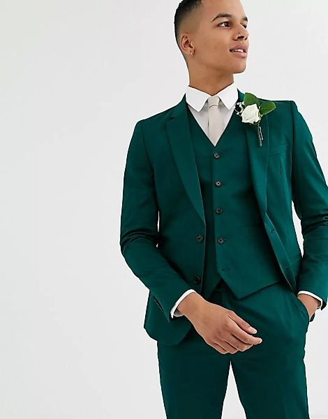 ASOS DESIGN Wedding – Enge Anzugjacke aus Baumwolle in Tannengrün günstig online kaufen