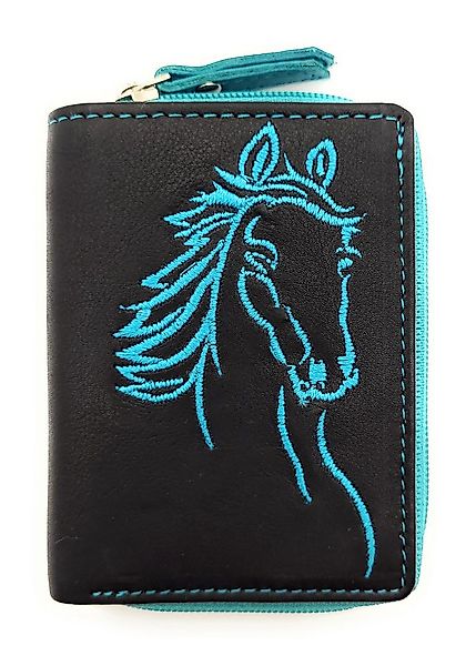 JOCKEY CLUB Mini Geldbörse kleines echt Leder Portemonnaie mit gesticktem P günstig online kaufen