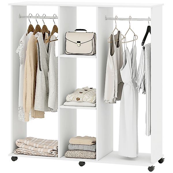 HOMCOM Doppelschrank-Garderobe Mobiler Aufbewahrungsschrank 6 Rollen 120B x günstig online kaufen