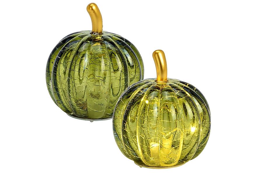 matches21 HOME & HOBBY Dekofigur LED Kürbis Set aus Glas Dunkelgrün, Herbst günstig online kaufen