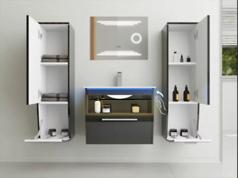 Faizee Möbel Badmöbel Set montiert Schwarz 4x Seitenschränke 70 cm Aliyah s günstig online kaufen