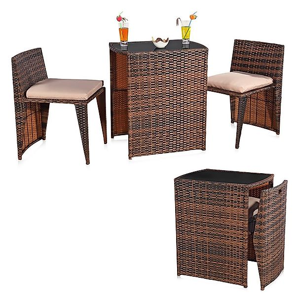 Feel2Home Garten-Essgruppe 3tlg. Polyrattan Balkonset Gartenset günstig online kaufen