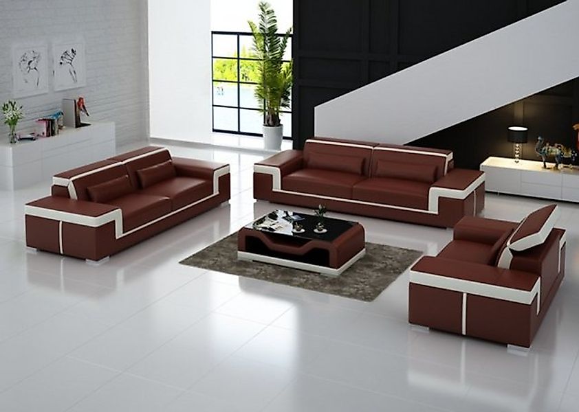 JVmoebel Sofa Sofa Polster Leder Couch Sitz Komplett Set Moderne Garnitur 3 günstig online kaufen