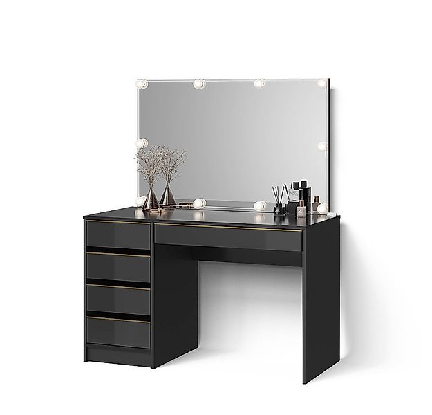 Livinity® Schminktisch Imola, Schwarz/Gold/Gold, 120 cm mit LED Beleuchtung günstig online kaufen