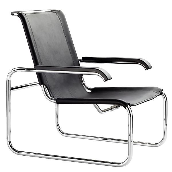 THONET Stahlrohr Loungesessel S 35 L mit Armlehnen | Leder schwarz | Gestel günstig online kaufen