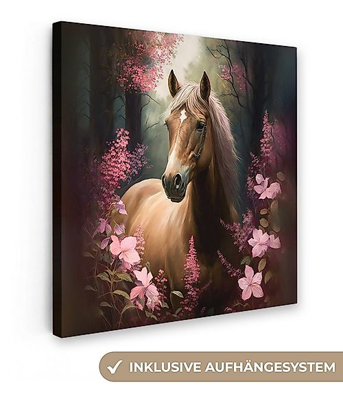 OneMillionCanvasses® Leinwandbild Pferd - Blumen - Rosa - Natur - Wald, Fot günstig online kaufen