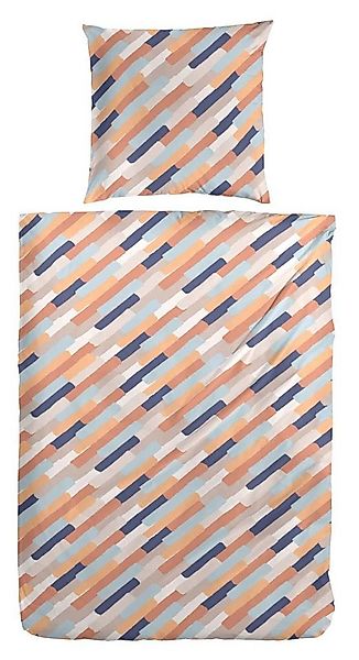 Primera Bettwäsche Hahn Feinbiber Bettwäsche Striche Orange Blau, Feinbiber günstig online kaufen