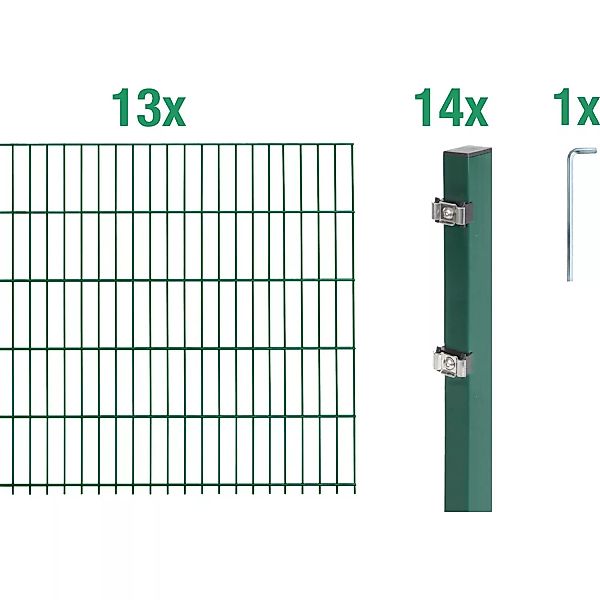 Metallzaun Grund-Set Doppelstabmatte verz. Grün beschichtet 13 x 2 m x 0,8 günstig online kaufen