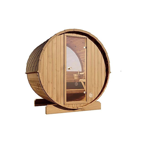 Finntherm Fasssauna Thermoholz Braun Ø 204 cm x T 160 cm Halbrund Glas Rück günstig online kaufen