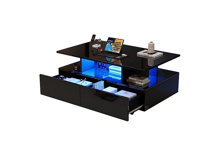Merax Couchtisch hochglanz Sofatisch Beistelltisch mit LED-Beleuchtung (90x günstig online kaufen