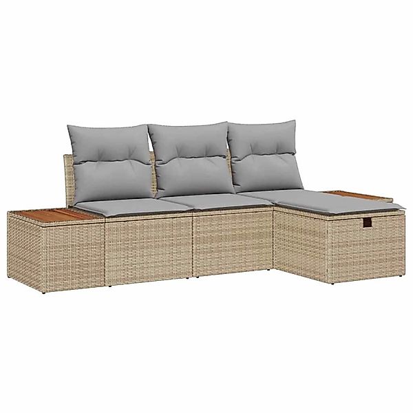 vidaXL Garten-Sofa-Set mit Kissen 4-Tlg Beige Poly Rattan 3359617 günstig online kaufen