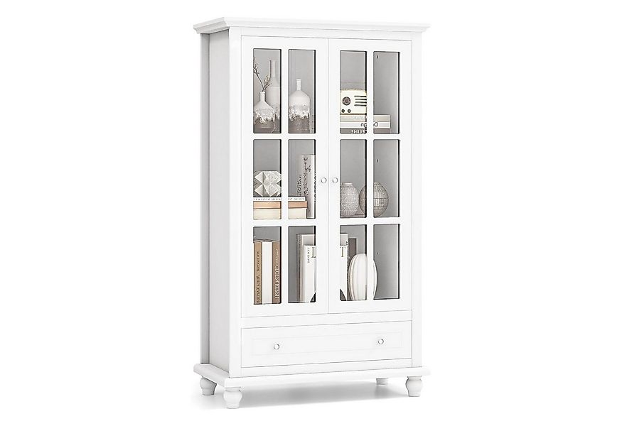 KOMFOTTEU Mehrzweckschrank Bücherschrank Vitrinenschrank mit Glastüren & Sc günstig online kaufen
