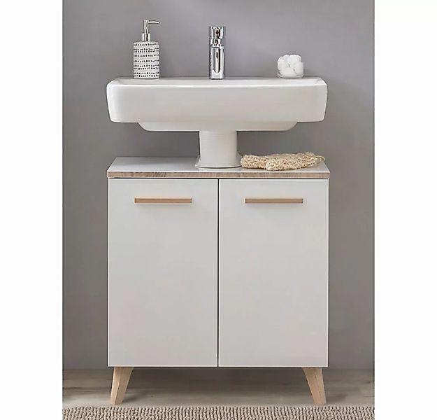 Lomadox Badezimmer Waschbeckenunterschrank mit Füßen DOVER-66 in Weiß Glanz günstig online kaufen