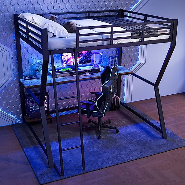 STILVORA Hochbett mit Schreibtisch,140×200 Jugendbett Bettgestell günstig online kaufen