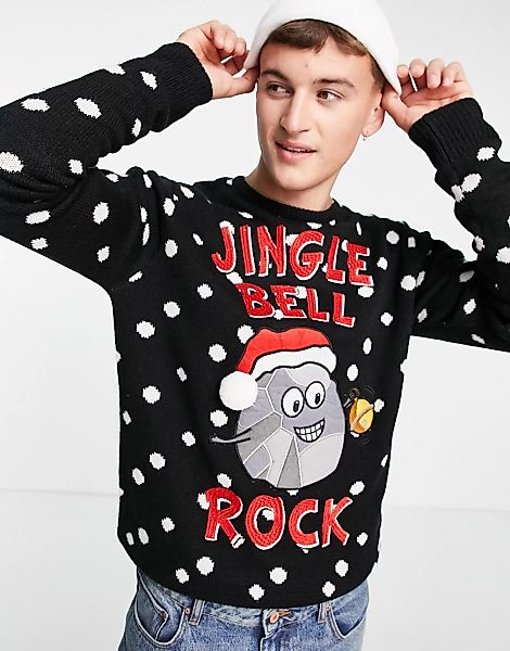 Brave Soul – Weihnachtlicher Pullover in Schwarz mit „Jingle Bell Rock“-Slo günstig online kaufen
