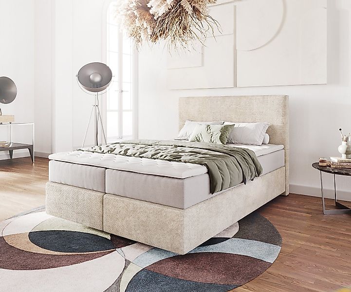 DELIFE Boxspringbett Dream-Well, Cord Beige 140x200 günstig online kaufen