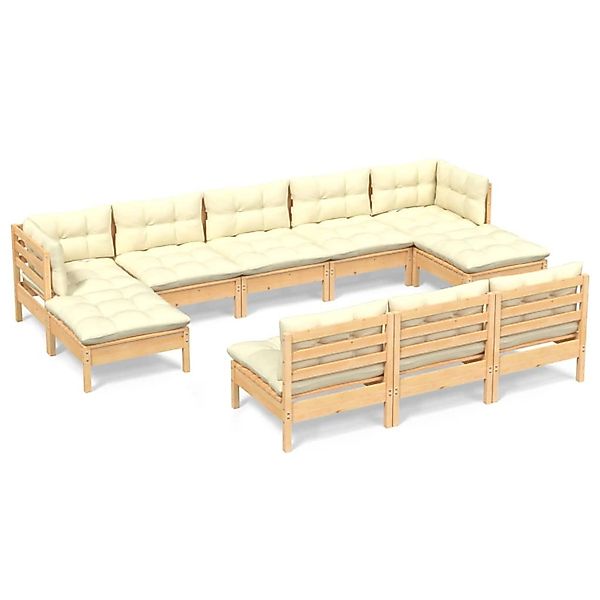 vidaXL 10-tlg Garten-Lounge-Set mit Creme Kissen Kiefernholz Modell 6 günstig online kaufen