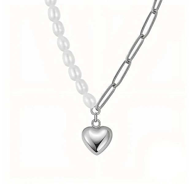 Runde Perlé Perlenkette Stella, elegante Halskette mit Herzanhänger, handge günstig online kaufen