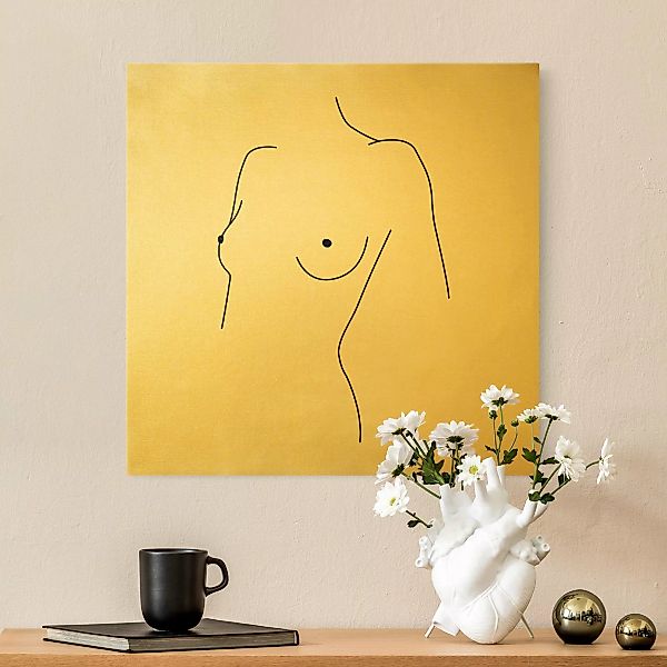 Leinwandbild Gold Line Art Akt Büste Frau Schwarz Weiß günstig online kaufen