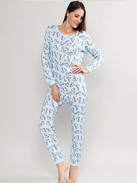 Plus Size Jumpsuits mit Einhorn-Print Pyjamas Knopf vorne Soft Casual Damen günstig online kaufen