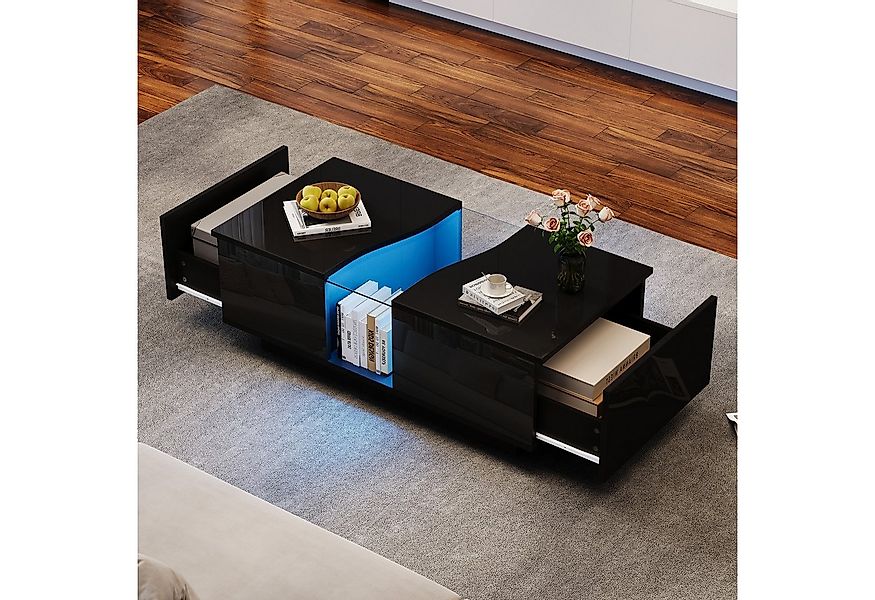 STILVORA Couchtisch mit 2 Schubladen,Wohnzimmertisch mit LED,Sofatisch mit günstig online kaufen