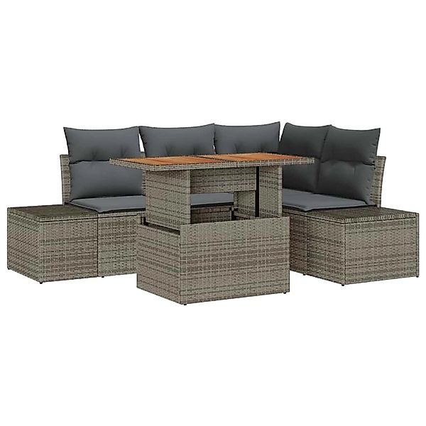 vidaXL Garten-Sofa-Set mit Speicher 5-Tlg Grau Poly Rattan 3358694 günstig online kaufen