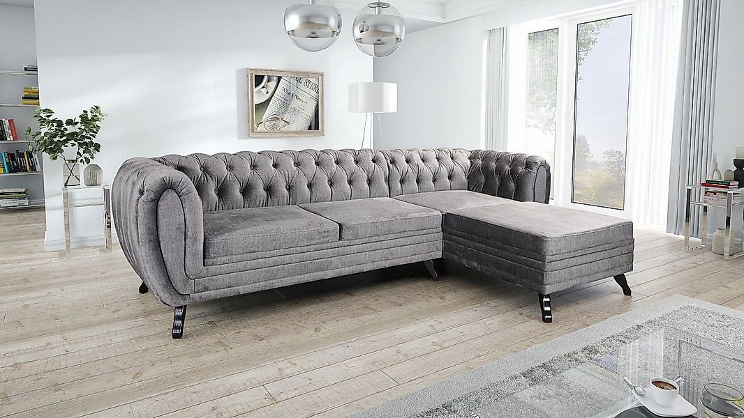 Küchen-Preisbombe Sofa Edles Ecksofa 3 Sitzer Velours grau Couch Polstersof günstig online kaufen