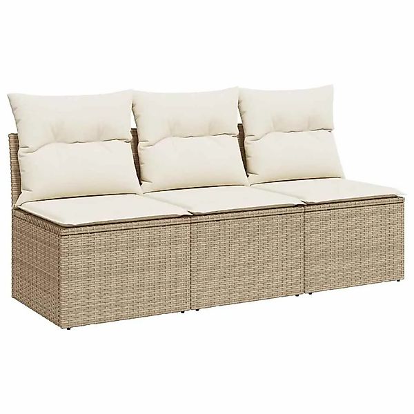 vidaXL Gartensofa mit Kissen 3-Sitzer Beige Poly Rattan 366077 günstig online kaufen