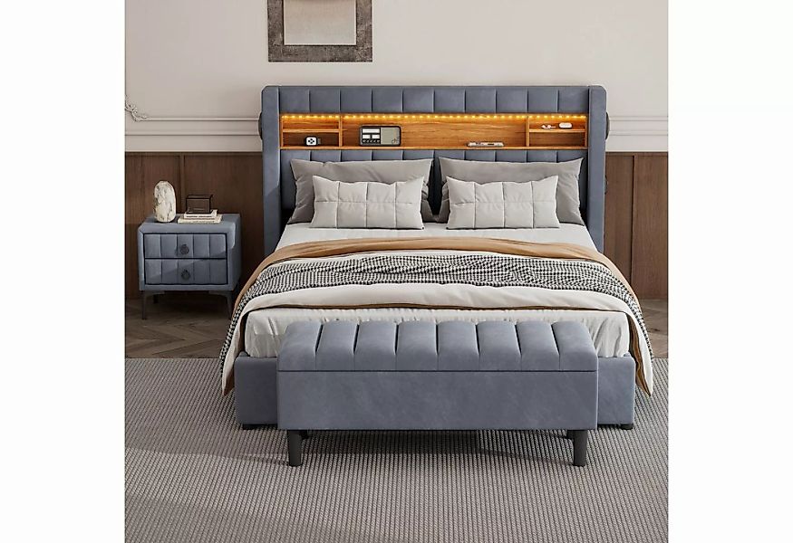 Flieks Polsterbett, Schlafzimmer-Set Doppelbett 140x200cm mit Nachttisch*1 günstig online kaufen