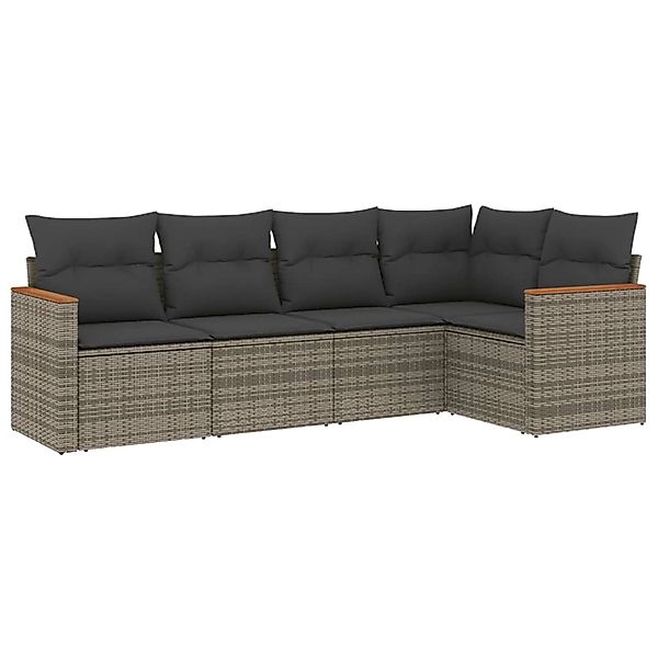 vidaXL 5-Tlg Garten-Sofagarnitur mit Kissen Grau Poly Rattan 3225948 günstig online kaufen