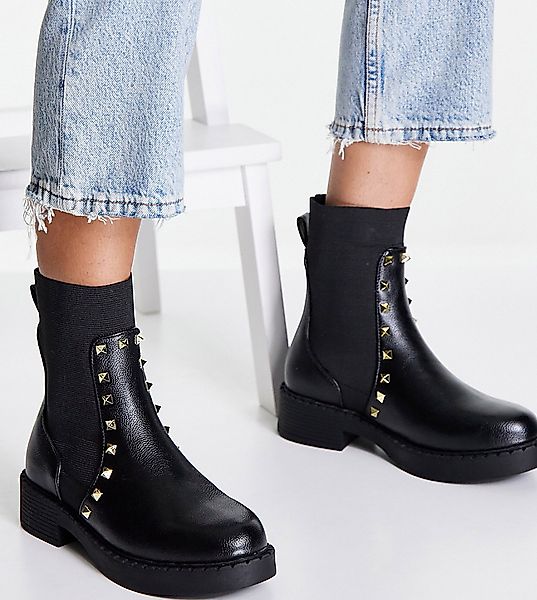 Truffle Collection Wide Fit – Ankle-Boots in Schwarz mit Socken-Design und günstig online kaufen