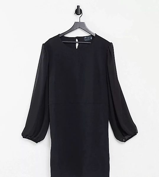 ASOS DESIGN Curve – Minikleid in Schwarz mit transparenten, langen Ärmeln günstig online kaufen