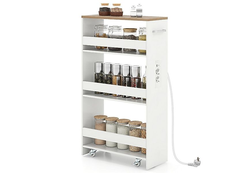 COSTWAY Küchenwagen, Nischenwagen 20cm breit schmal mit Ladestation Holz günstig online kaufen