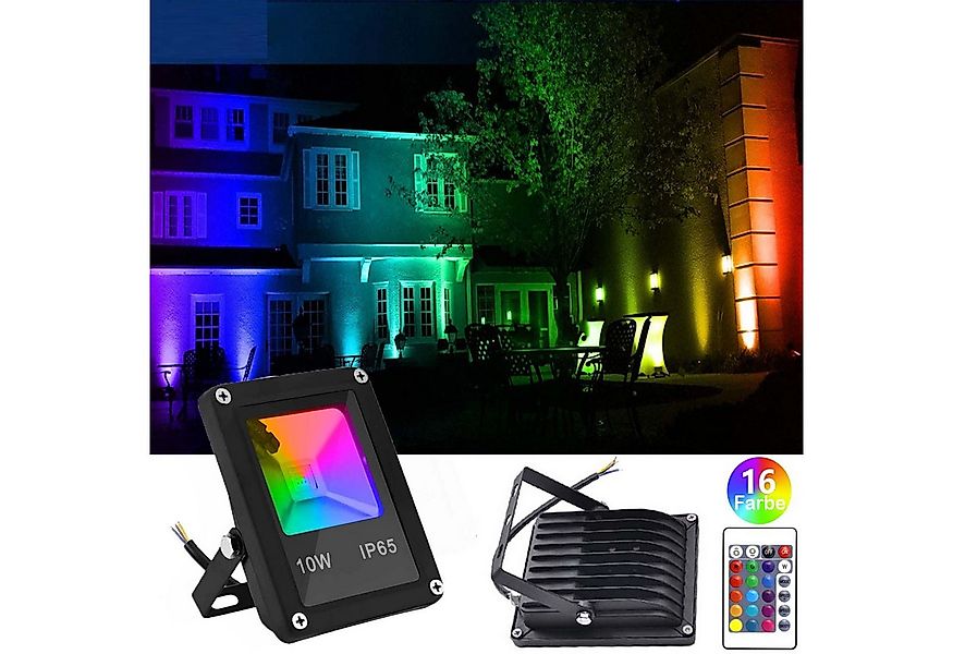 Jibenhome Flutlichtstrahler LED Flutlicht 10W RGB, IP65, 4 Modi Flutlichtst günstig online kaufen