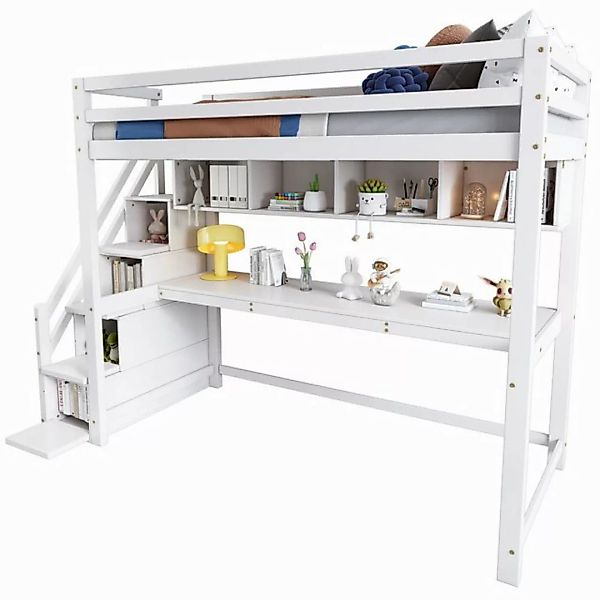 MODFU Kinderbett Holzbett Jugendbett Einzelbett (Kinderhochbett 90x200 cm m günstig online kaufen