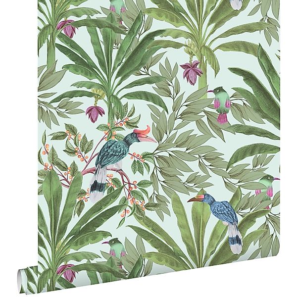 ESTAhome Tapete Tropische Dschungelblätter Mintgrün Und Dschungelgrün 53 Cm günstig online kaufen