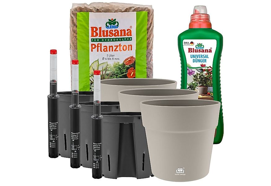 LENI Blumentopf Classic beige-grau Hydrokultur Komplett-Set Selbst-Bewässer günstig online kaufen