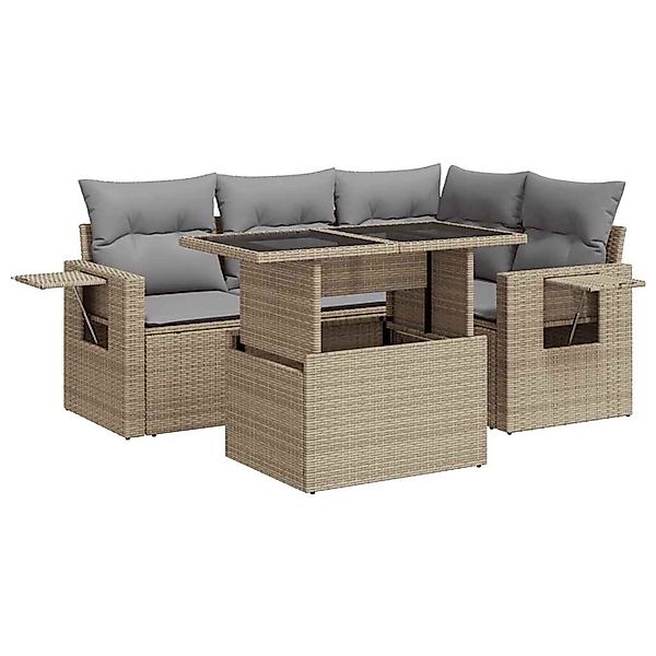 vidaXL 5-Tlg Garten-Sofagarnitur mit Kissen Beige Poly Rattan 3326470 günstig online kaufen