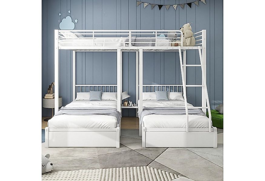 Odikalo Kinderbett 3-fach Etagenbett Schubladen umwandelbar Doppelbett + 2 günstig online kaufen