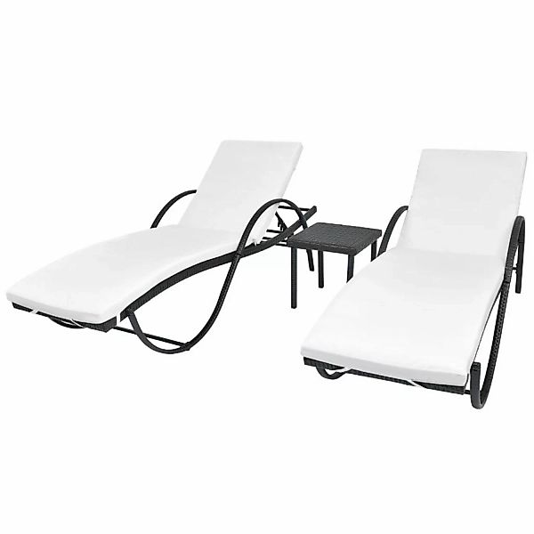 Sonnenliegen 2 Stk. Mit Tisch Poly Rattan Schwarz günstig online kaufen