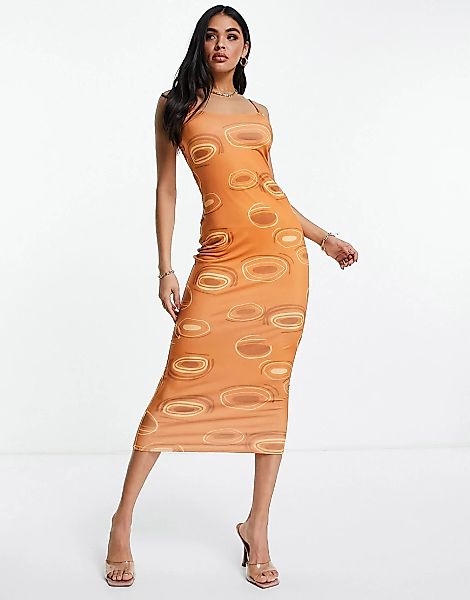 Public Desire – Braun bedrucktes Bodycon-Kleid im Stil der 70er-Mehrfarbig günstig online kaufen
