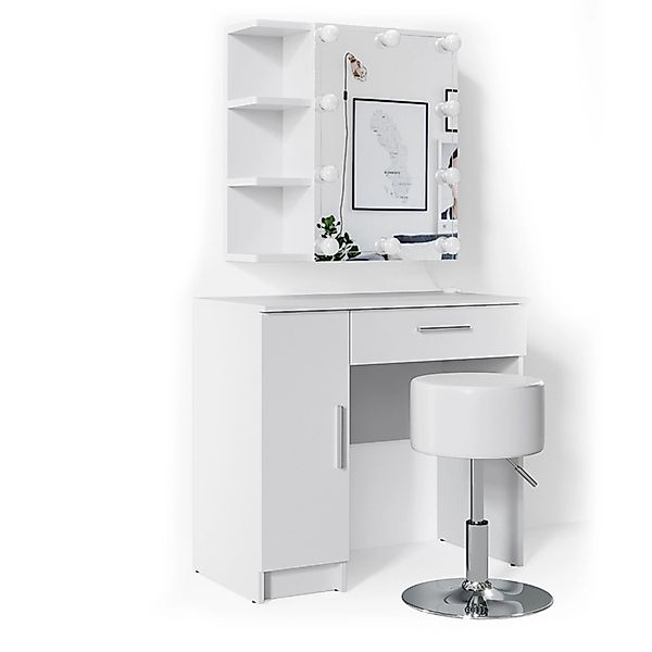 Vicco Schminktisch Fynnia Weiß 80.2 cm mit LED Beleuchtung und Hocker günstig online kaufen